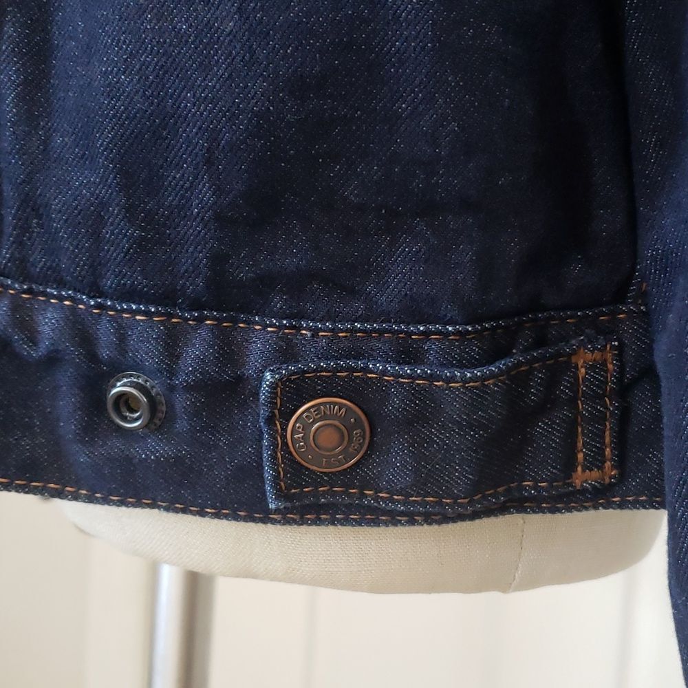GAP Sherpa Lined Denim Trucker Jacket Dark Blue Oversized Cozy • SIZE SMALL - Picture 12 of 14